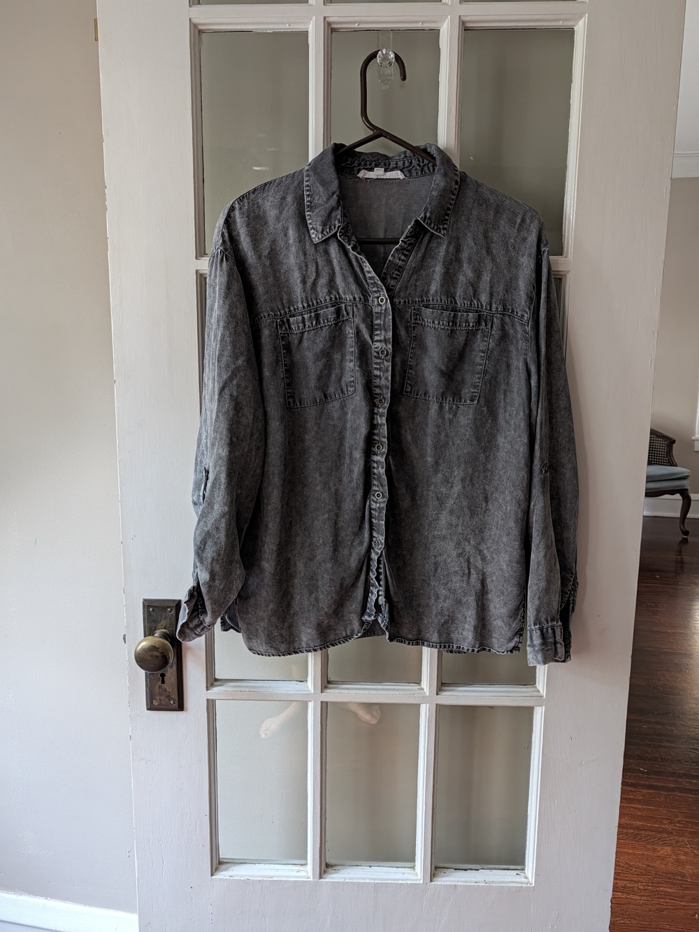 Jane & Delancey Women’s Black Acid Wash Button Shirt M Business Casual Boho
